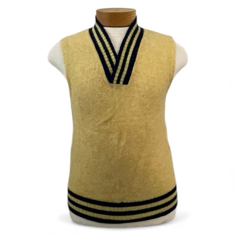 Vintage Shetland Wool Sweater Vest Men's‎ M Yellow Navy V-Neck Sleeveless